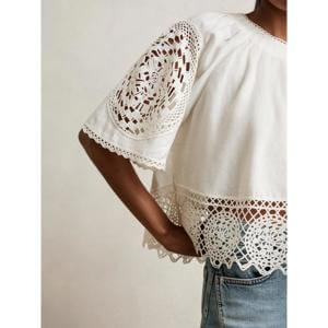 REISS CARINE Linen Embroidered Swing Top